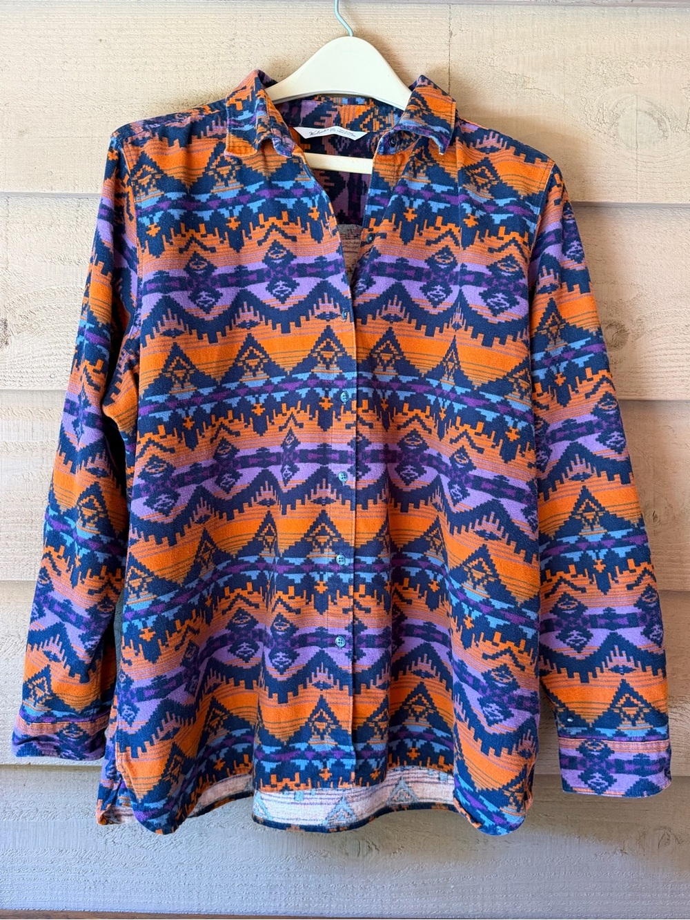 Woolrich Womens Flannel Shirt XXL 100% Cotton Southwestern Aztec Pattern Orange